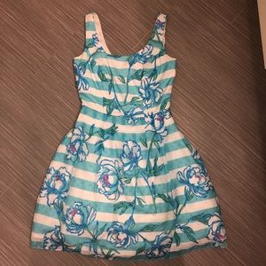 Blue and White Striped Floral Dress